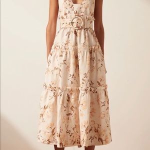Roxanne Linen Plunged Tiered MIDI Dress - never worn